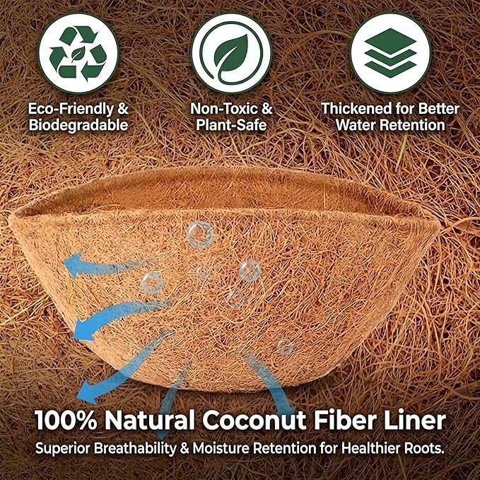 12 Inch Metal Hanging Planter Basket with Coconut Fiber Liner Hanging Plant Flower Pot for Home Garden Patio Decoration,Metal Flat Iron Pattern, 2 Pack