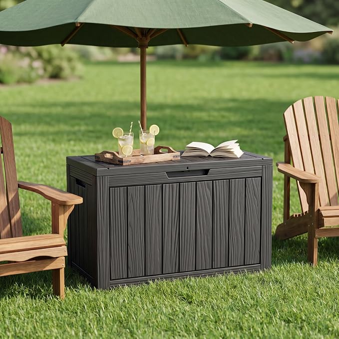 NicBex 45 Gallon Deck Box, Waterproof Resin Outdoor Storage Box Lockable for Patio Furniture, Fade Resistant Patio Side Table & Organizer for Garden Tools, Pool Floats, Outdoor Cushions, Black