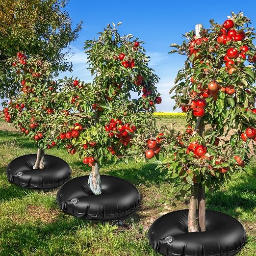 TaoBary 4 Pcs 10 Gallon Tree Watering Ring Bag Slow Release Watering Bag Deep Root Automatic Drip System PVC Drip Irrigation Pouch Donuts for Newly Planted Multi Trunk Trees Shrubs (Black)