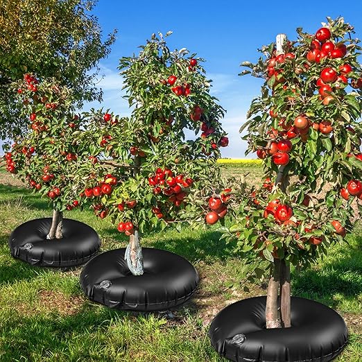TaoBary 8 Pcs 10 Gallon Tree Watering Ring Bag Slow Release Watering Bag Deep Root Automatic Drip System PVC Drip Irrigation Pouch Donuts for Newly Planted Multi Trunk Trees Shrubs (Black)