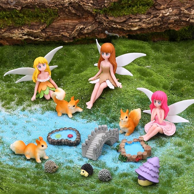 Fairy Garden Accessories 25Pcs - Miniature Garden Ornaments Landscape Decorations Mini Fairy Figures Animal Plant Furniture Set for DIY Terrarium Potted Plants Dollhouse Decor