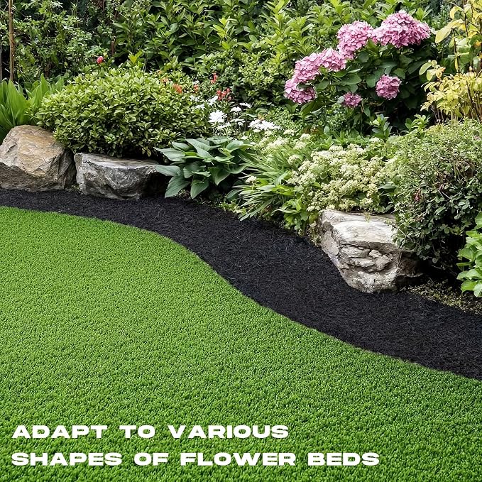 Pushglossy 140" x 5.5" Black Rubber Mulch Roll for Landscaping, Recycled Rubber Mulch Mat, Permanent Cuttable Weed Barrier Garden Edging Border for Plants Vegetables and Flowers