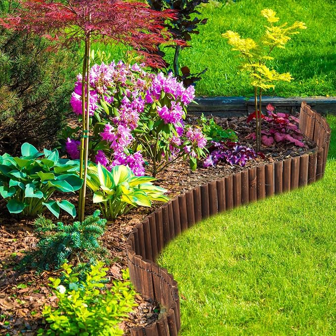 Sasylvia 6 Pack Wooden Garden Edging Wood Garden Fence Panels Pathway 7.9 x 42 Inch Outdoor Landscape Edging Wood Edging Border Flexible Decorative Border Burnt Fence for Spring Garden Patio Yard