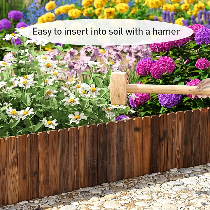 GHWIE Wooden Garden Fence Wood Garden Edging Border Decorative Landscape Border Edging,Planting Tree Fence Landscape Edging Flower Bed Fences-11.8'' H x 48'' L (3 Pack,12Ft Total Length)