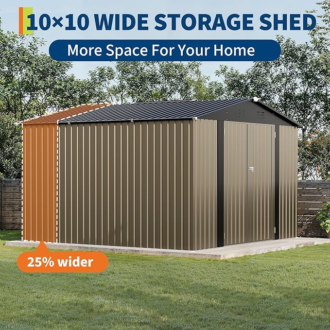 Garvee 10 X 10 FT Outdoor Storage Shed,Metal Garden Sheds&Outdoor Storage Clearance, Large Outdoor Storage Shed for Tools, Lawn Equipment, Garden Supplies - All Weather Lockable Metal Shed