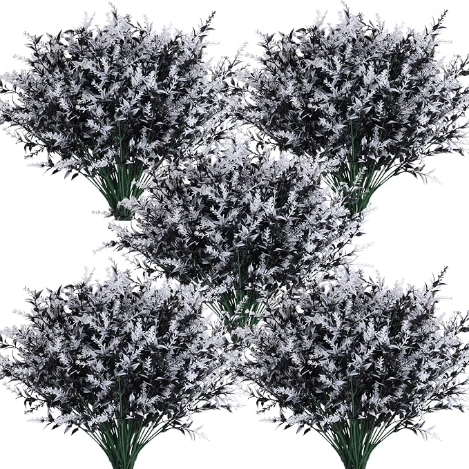 RECUTMS Artificial Plants Outdoor Artificial Spring Flowers UV Flowers Outdoor Artificial Greenery for Flower Arrangements Indoor Outside Hanging Plants Garden Porch Window Home Farmhouse Décor(B+W)