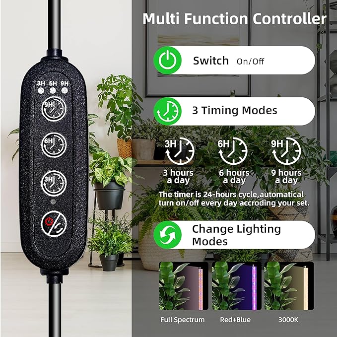 Standing Grow Light for Indoor Plants with Timer,42W Vertical Grow Lights for Indoor Plants Full Spectrum,4FT T8 243LED Plant Lights for Indoor Growing with 3 Lighting Modes for Tall Plants(1 Pack)