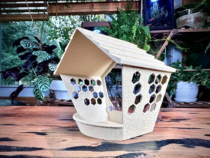 Window Bird Feeder for Outdoors Weatherproof Bird Feeder with Strong Suction Cups, Bird Watching for Cats, Easy to Clean Outdoor Birdhouse Feeder, Original Design Made in USA (Desert Tan)