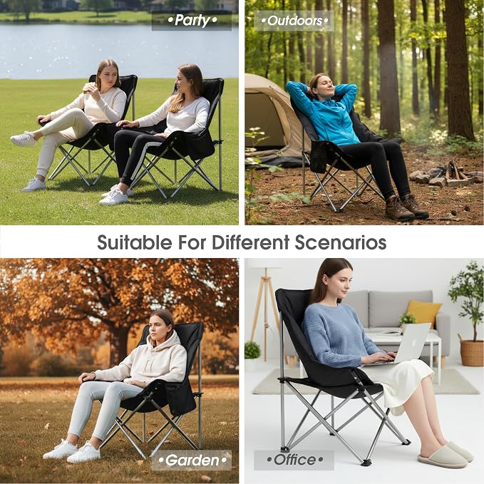 SunSettler Heated Camping Chair, Oversized Heated Outdoor Chairs for Adults with 3 Heat Levels, Portable Folding Padded Chair for Camp, Lawn, Sports (Battery NOT Included) (Black, Small)