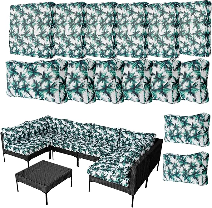 14Pieces Patio Cushion Covers Replacement Outdoor Water-Resistant Couch Covers Splashproof UV-Resistant Furniture Protectors Cushion Sofa Slipcovers Set with Zippers,Cover Only