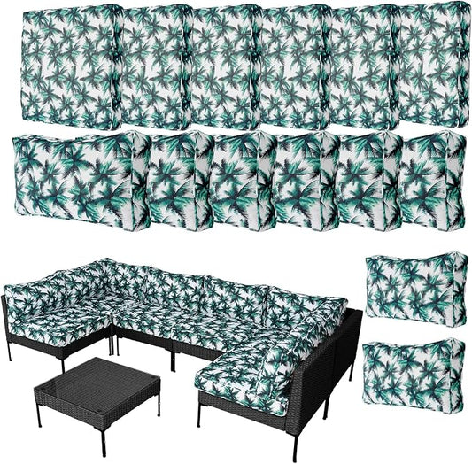 14 Pieces Patio Cushion Covers Replacement Outdoor Water-Resistant Couch Covers Splashproof UV-Resistant Furniture Protectors Sofa Slipcovers Set with Zippers, Cover Only