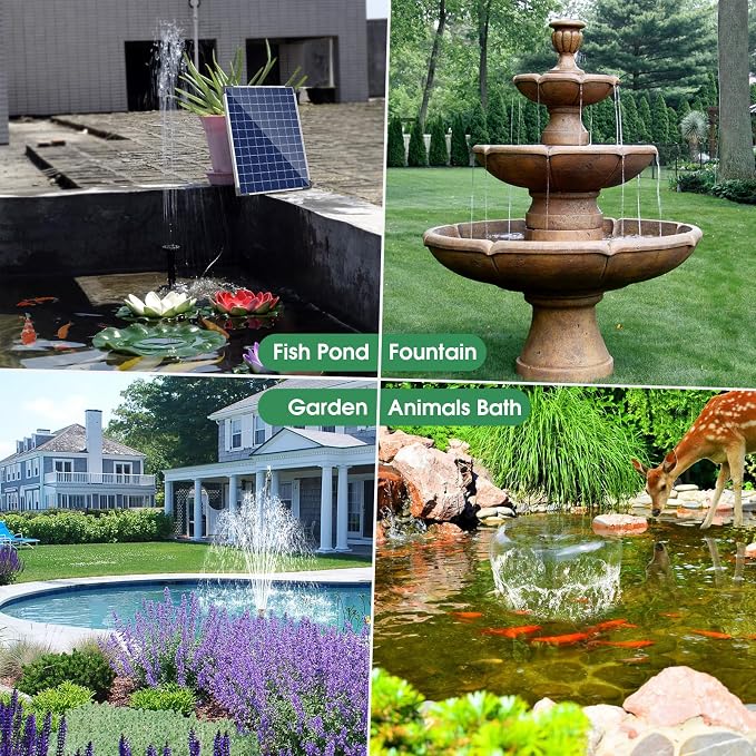 Antfraer 25W Solar Fountain Pump, Solar Water Pump 340GPH Flow Adjustable, Solar Pond Pump with 16.5Ft Cord & PVC Tubing for Pond Small Pond Garden Waterfall Backyard Hydroponics Water Features