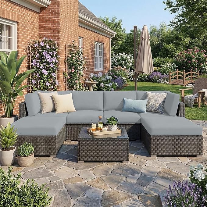 hyha Waterproof Outdoor Cushion Covers for Patio Furniture, Stretch Patio Chair Cushion Slipcovers, Coated UV Resistant Replacement Seat Covers, Solid Color (Grey, 8PC)