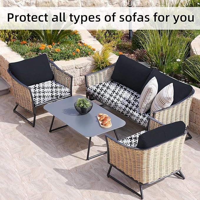 BIETYONE 8Pcs Stretch Patio Cushion Covers,Outdoor Couch Covers Replacement,Outdoor Couch & Sofa Slipcovers,for Patio Furniture Cushion Covers,Washable Reusable urniture Protector(Black Grid,8PCS)