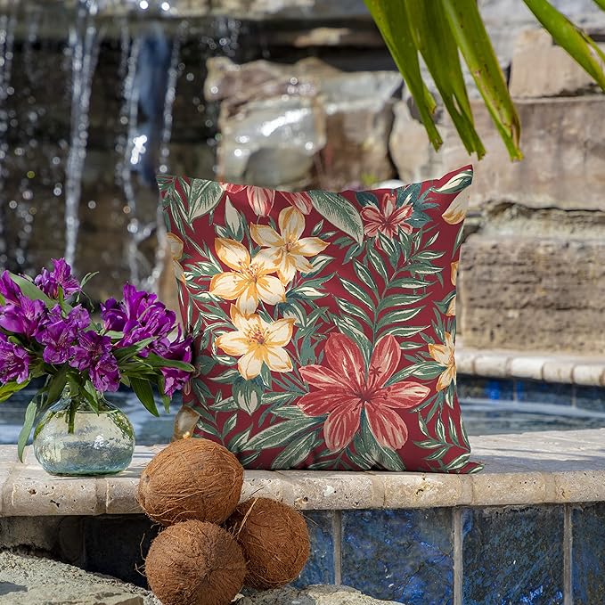 Arden Outdoor Toss Pillow, 2 Pack, 16 x 16, Rain-Proof, Fade Resistant Ruby Clarissa