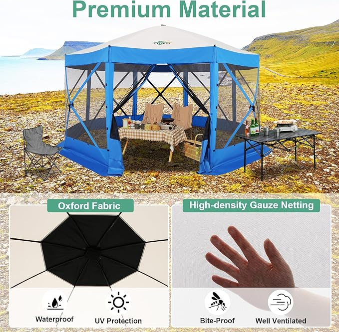 COBIZI 15x15 FT Pop Up Gazebo - Canopy Tent, Large Gazebos On Clearance,Instant Screened in Gazebo,carpas para Patio,Portable Screen Tents for 12-15 Persons Outdoor Camping, Backyard, Blue