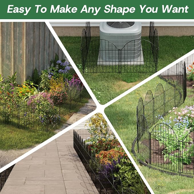 Garden Fence Panels, 24in H x 9.68ft L, 5 Panels with Gate Rust-Resistant Decorative Garden Fence, No Dig Small Garden Fence, Animal Barrier Fence for Garden Yard Flower Bed Patio Outdoor