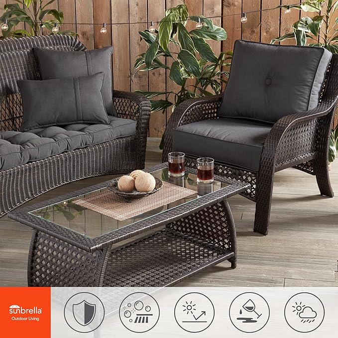 Outdoor 2-Piece Sunbrella Premium Deep Seat Cushion Set, Canvas Coal