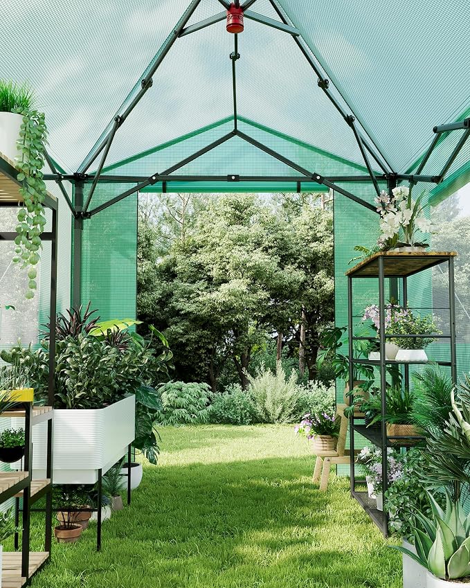 6x8 ft Portable Green House for Outdoor, Pop Up Grow Tent for All Seasons, Heavy-Duty PE Cover Greenhouses Kit for Indoor, Zippered Doors & Mesh Windows,