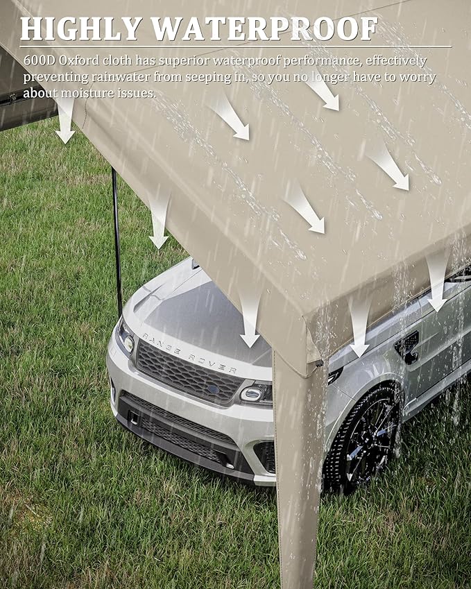 10 X 20 Ft Canopy Replacement Cover Heavy Duty Waterproof UV & Tear Resistant Car Tarp Canopy Tent Garage Top Shelter Oxford Cover with Ball Bungees (Frame is Not Included)
