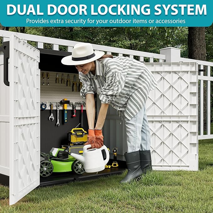 Horizontal Resin Storage Shed 36 Cu Ft with Lockable Doors,Waterproof Outdoor Storage Box, Portable Outdoor Storage Cabinet for Backyard