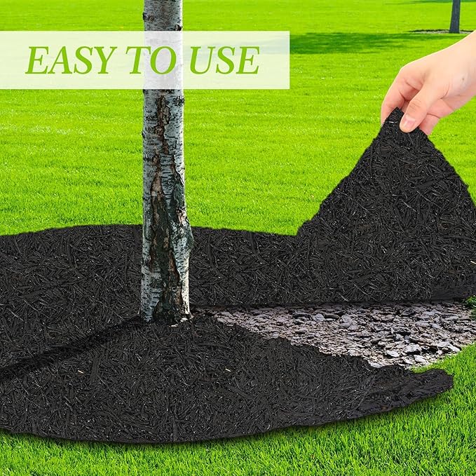 Peryiter 4 Pcs Rubber Mulch Tree Ring, Heavy Duty Rubber Mulch Mat, Tree Protector Weed Barrier Mats, Round Root Barrier for Weed Grass Control Root Protection (12 Inches)