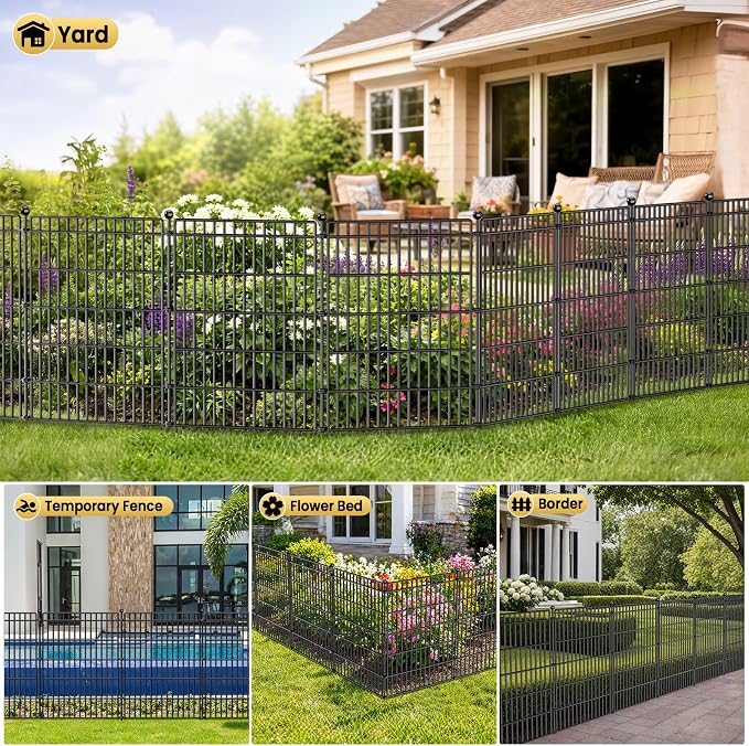 5 Panels No Dig Garden Fence Animal Barrier, 34in(H) × 11.25ft(L) Decorative Metal Outdoor Dog Fence, Rustproof Pet Fencing for Yard, Patio, Flower Bed -Temporary Fencing| Easy to Install