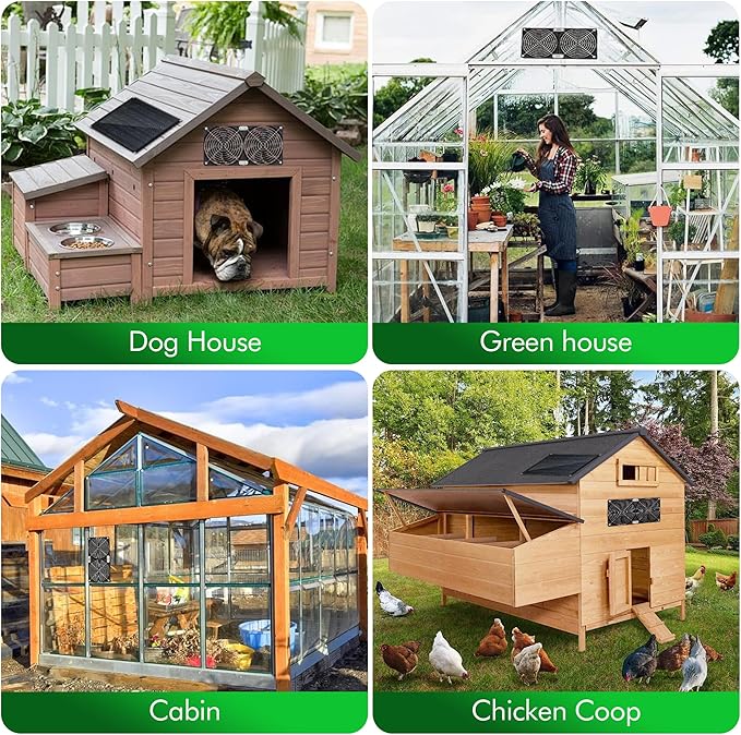 5.5" Solar Fan, Solar Panel Fan, 30W Solar Powered Fan with Dual IPX7 Waterproof Fans for Outside Chicken Coops, Greenhouses, Sheds, Intake or Exhaust Air Fan, Solar Ventilation Fan, Solar Exhaust Fan
