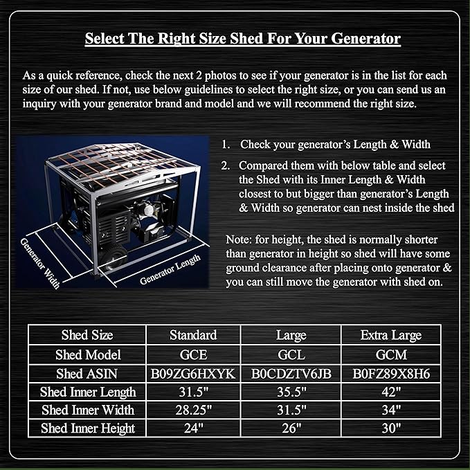 Generator Shed For Storing & Running Generator Outdoor - Combining Generator Covers While Running & Generator Covers for Outside Storage into one (GCL)