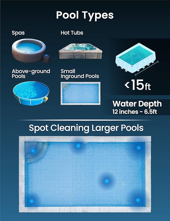 KOKIDO Cordless Handheld Pool Vacuum for Above Ground Pool, with 6ft Pole and 2 Vac Brush Heads, Ideal for Spot Clean Inground Pool Spa Hot Tub up to 20ft, Rechargeable, 60min, Sand and Debris XV110