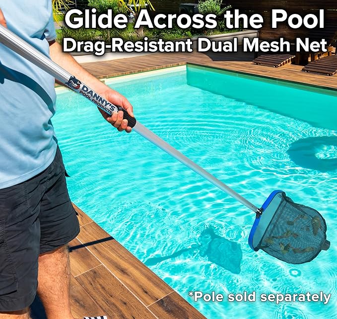 Aluminum Frame Pool Net - Deep Bag Pool Nets for Leaves // Heavy Duty Pool Leaf Net for Inground & Above Ground Pools // Swimming Pool Leaf Rake - Double Layer Leaf Skimmer Net for Pool Cleaning