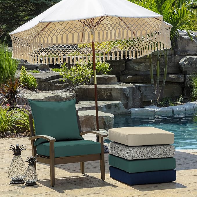 Arden Outdoor Deep Seat Cushion Set (4-Pack), 24 in x 24 in, Weather-Proof, Rain-Proof, Fade Resistant Patio Cushion for Chair, Sofa, and Couch Peacock Blue Green Texture