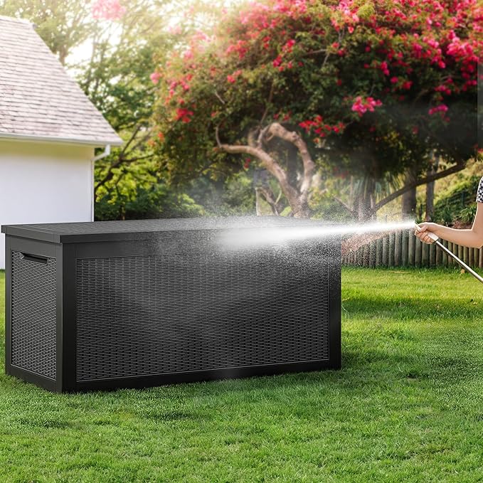 YITAHOME 320 Gallon XXL Large Deck Box, Outdoor Resin Storage Box, Lockable Storage Container for Patio Cushions, Furniture, Garden Tools, Water Resistant (Black)