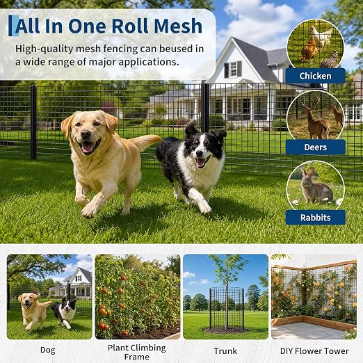 PVC Coated Welded Wire Fence,48 Inch x 50 Foot,16GA,Black Vinyl Coated Metal Wire Mesh Fencing Roll for Garden Border, Yard Vegetable Plant Protection and Poultry Netting