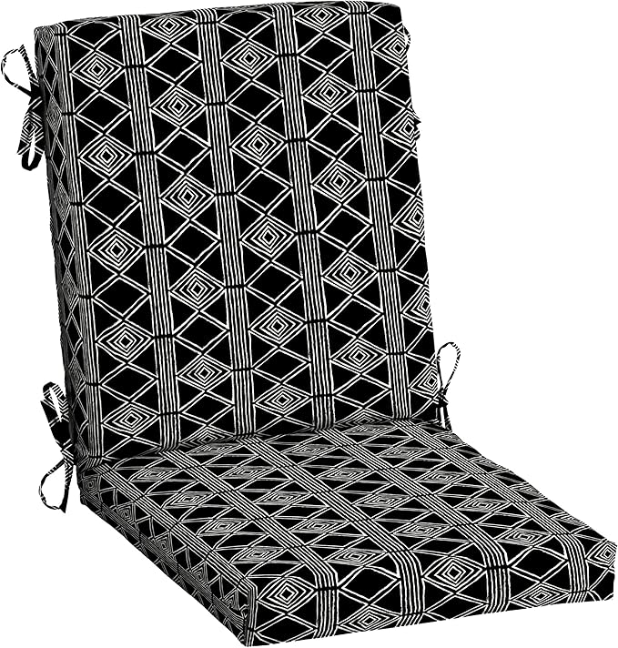 Arden Outdoor Patio Dining Chair Cushion, 20x44, Rain-Proof Seat Pad, Fade-Resistant Outdoor Cushion Black Global Stripe