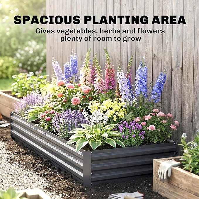 Outsunny Galvanized Raised Garden Bed, 8' x 3' x 1' Metal Planter Box, for Growing Vegetables, Flowers, Herbs, Succulents, Gray