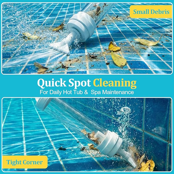 Spa Vacuum Compatible with 6250 Paradise Power, No Pumping, No Batteries or Electricity, Powered by Water Pressure, Cordless Hot Tub Vac Cleaner Picks up Pebbles, Sand&Debris, with Telescopic Handle