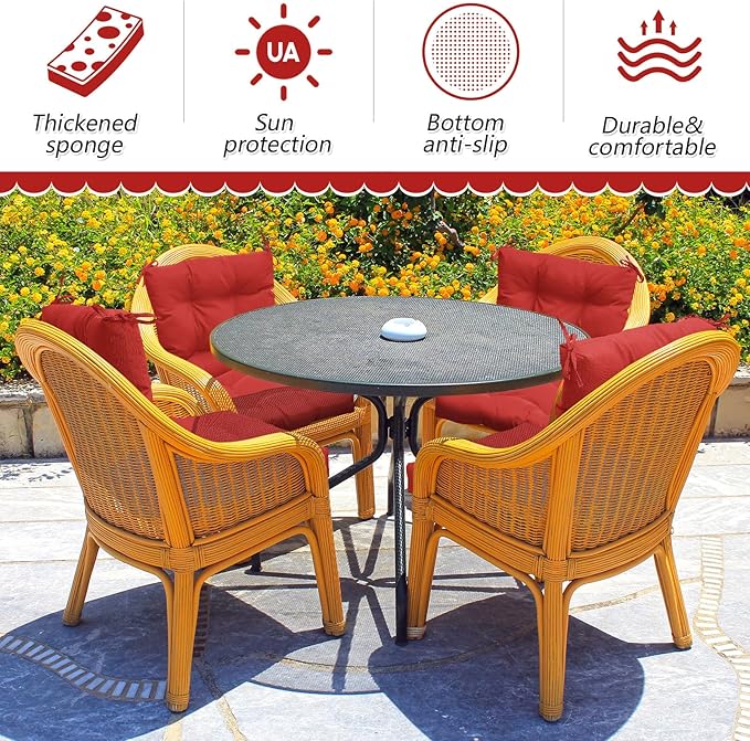 Marsui 4 Pcs Outdoor Indoor High Back Chair Cushions Patio Furniture Tufted Pillow with Ties Water-Resistant Replacement Outdoor Rocking Chair Cushions, 42 x 21 Inches (Red,Solid Color)