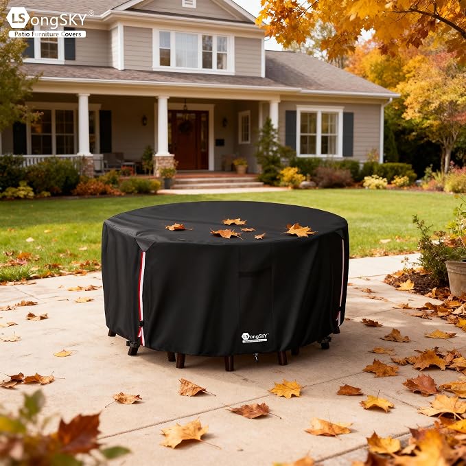 42 inch Round Patio Table Cover,600D Heavy Duty Outdoor Furniture Covers Waterproof,Round Patio Table for Patio Furniture Covers,42" Dia x 28" H Black