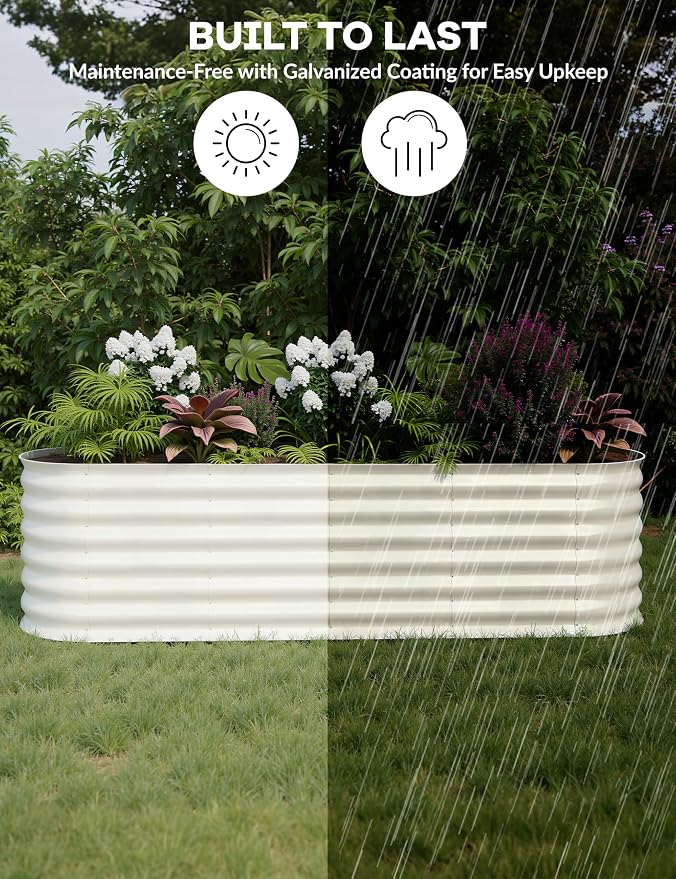 Hipicute 8x2x2ft Raised Garden Bed,Galvanized Raised Planter Boxes Outdoor with Easy Assembly, Large Garden Bed for Vegetables, Fruits, Flower,Raised Garden Bed,Beige