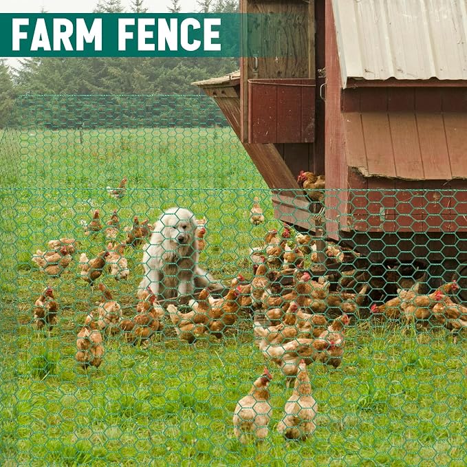 GlikCeil 48 in X 200 ft Chicken Wire Fencing Metal Floral Chicken Wire Mesh for Crafts Poultry Garden, 1 Inch Hexagonal Galvanized Hardware Cloth Netting for Poultry Coop Barrier Rabbit Cage(Green)