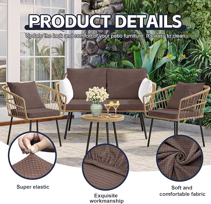 8Pcs Patio Cushion Covers,Outdoor Cushions Covers,Stretch Cushion Covers Replacement, Washable and Reusable Furniture Protectors(Camel)