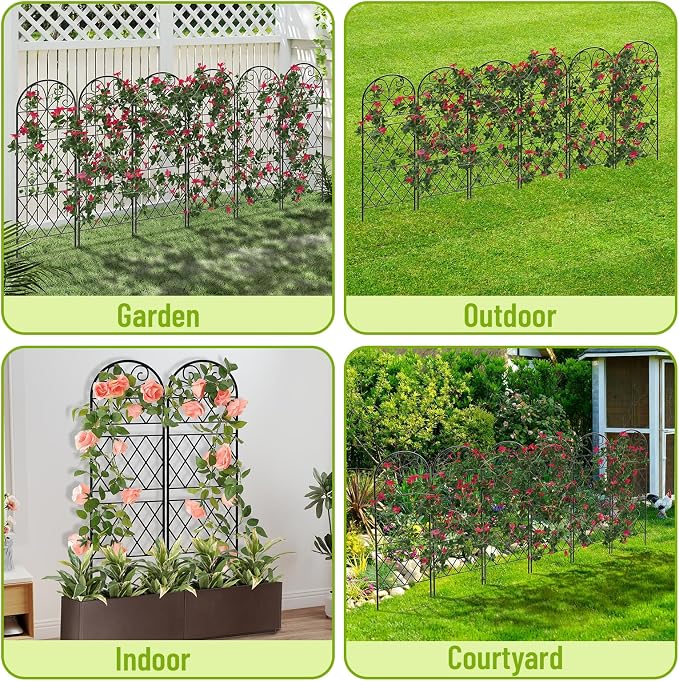 Garden Trellis for Climbing Plants, 6 Pack 75.6"Wx 64.6"H Rustproof Flower Trellis with Black Coating, Outdoor Climbing Rose Trellis Cucumbers Support for Courtyards Lawns (Diamond-shaped grid, 6 Pcs)