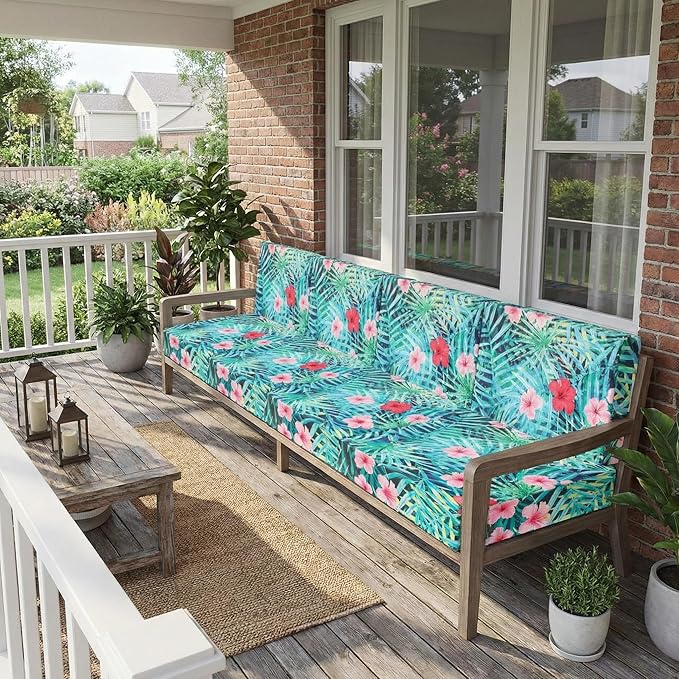 Newwiee 12 Pcs Patio Cushion Covers Outdoor Stretch Sofa Couch Cover Replacement Couch Slipcover Sofa Seat Chair Porch Patio Furniture Protector, Flexibility Washable(Colorful,Palm Leaf)