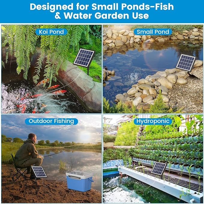 NFESOLAR 3W Solar Pond Aerator with 2200mAh Battery Backup, All-in-One Solar Air Pump, 24/7 Continuous Oxygenation, Quiet Operation, 3 Modes Bubbler, Portable for Small Ponds, Fish Tanks & Hydroponics