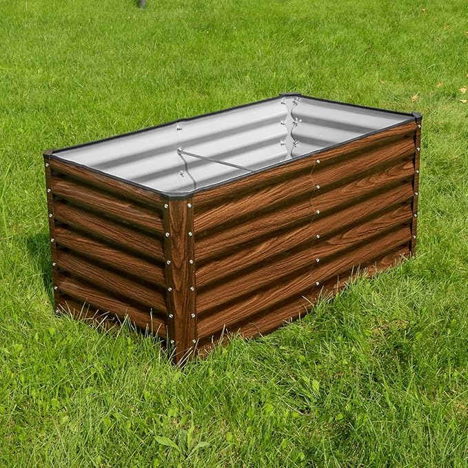 SnugNiture 4x2x2FT Galvanized Raised Garden Bed Kit, Metal Planter Box for Planting Plants Vegetables, Brown