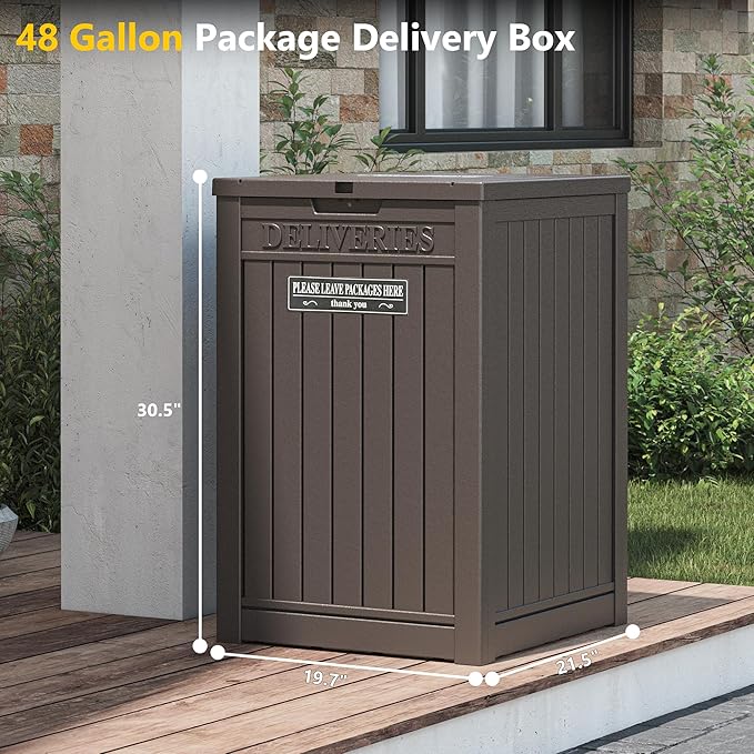 LHBGO Package Delivery Box for Outside, 48 Gallon Storage with Lockable Secure, Large Resin Outdoor Package Drop Container