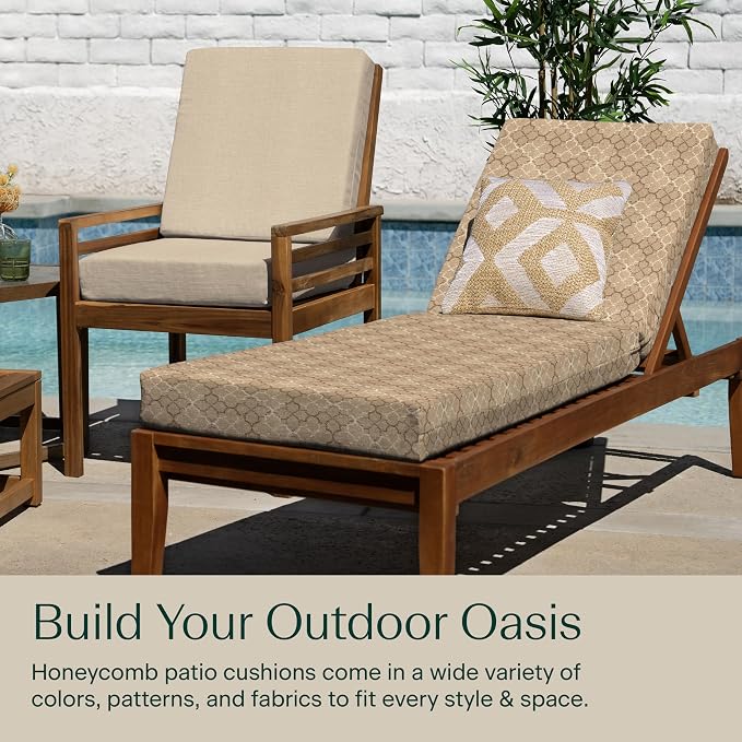 Honeycomb Outdoor Chaise Lounge Cushion for Patio Furniture, Water & Fade Resistant, Removable Cover, 21.5 x 70, Heritage Courtyard Geo