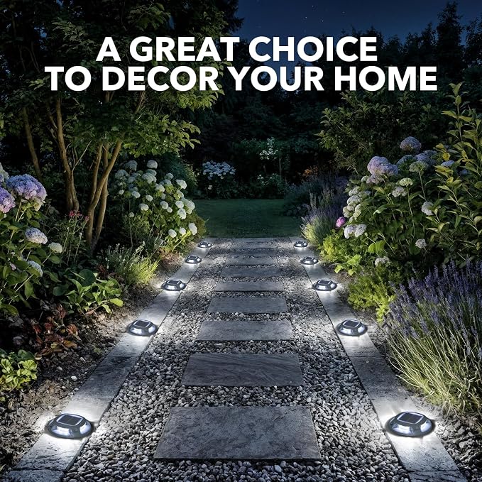 AGPTEK Solar Driveway Lights Outdoor 12 Pack, 2 Color Modes LED Deck Dock Marine Waterproof Security Marker Lights for Step Sidewalk Stair Garden Pathway Walkway Yard(Blue Light/Cool White)