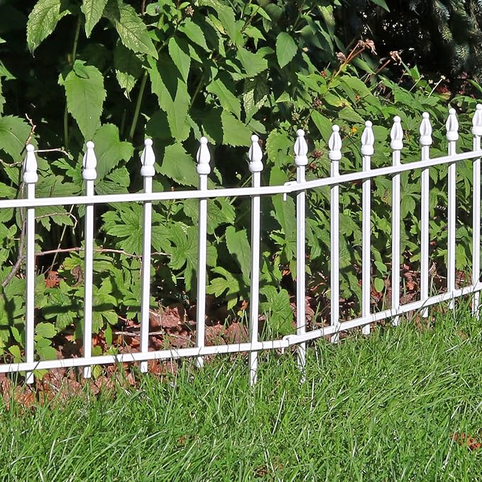 Sunnydaze Decorative Garden Fence Border - 22 in W x 18 in H No Dig Metal Edging for Flower Beds, Yard, Lawn, Pathways and Landscaping - Roman Finial Design - 36ft - 20 Panels - White